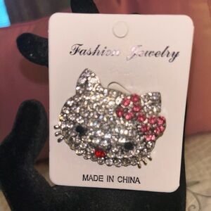 Hello Kitty Silver and Pink Jewelry Cat Face Brooch